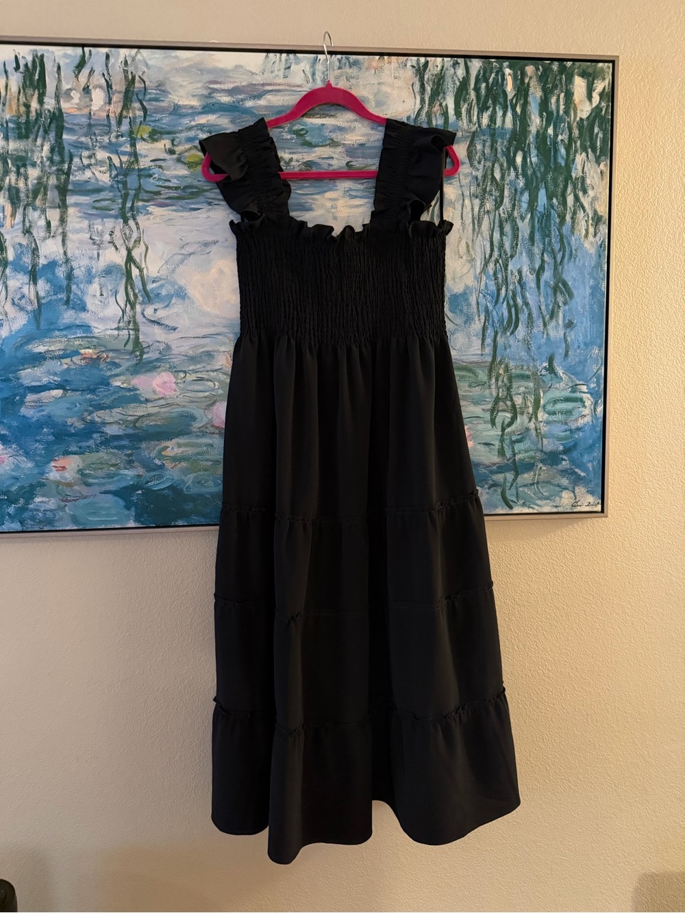 Hill House Ellie nap dress Black Smocked Tiered Midi Dress with Ruffled Straps - Picture 2 of 4